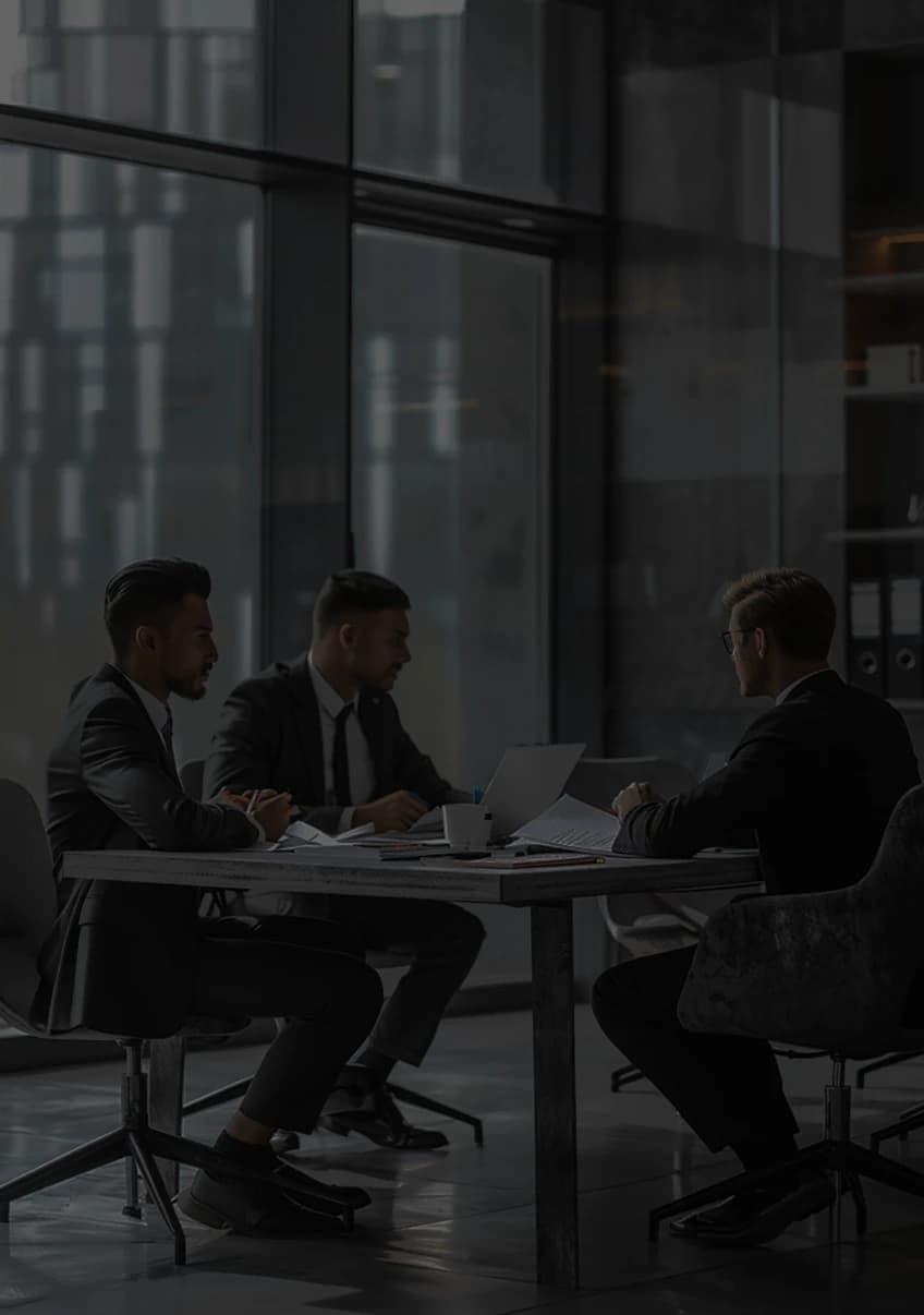 Three colleagues meeting around a conference table